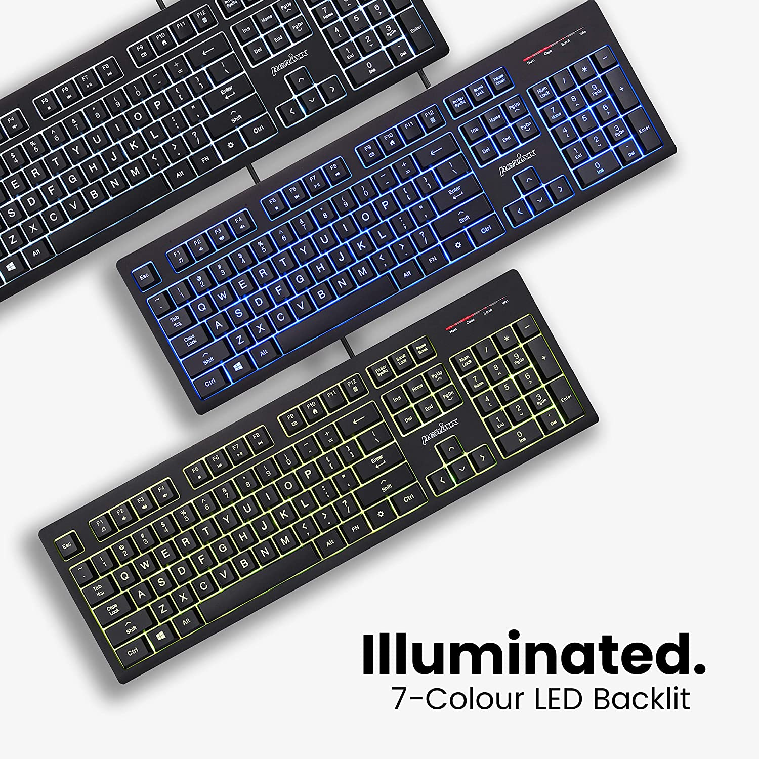 Perixx PERIBOARD-329 Wired USB Backlit Keyboard with 7-Color Illuminated LED - Black (11663)